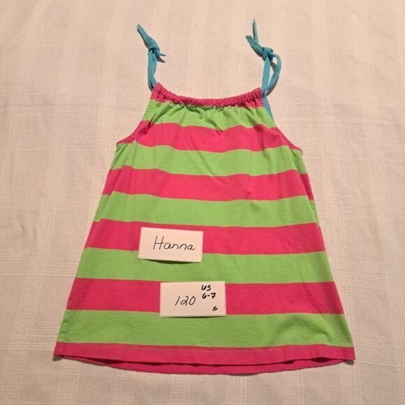 Hanna Andersson girls size 120 or 6-7 pink and green striped tank top - Picture 1 of 6